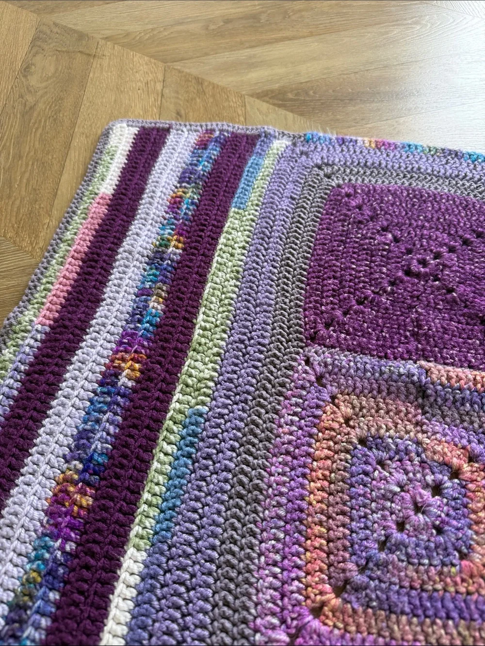 Handmade Crochet Patchwork Throw in Purple & Multicolor